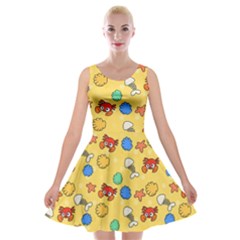 Crabs Pattern Velvet Skater Dress