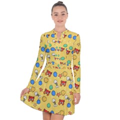 Crabs Pattern Long Sleeve Panel Dress