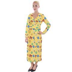 Crabs Pattern Velvet Maxi Wrap Dress