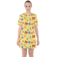 Crabs Pattern Sixties Short Sleeve Mini Dress