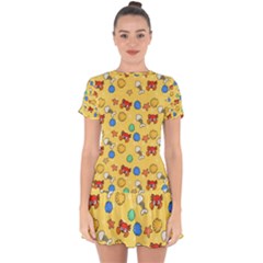 Crabs Pattern Drop Hem Mini Chiffon Dress