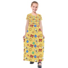 Crabs Pattern Kids  Short Sleeve Maxi Dress