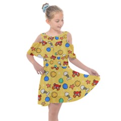 Crabs Pattern Kids  Shoulder Cutout Chiffon Dress