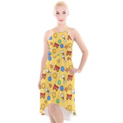 Crabs Pattern High-low Halter Chiffon Dress 