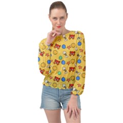 Crabs Pattern Banded Bottom Chiffon Top