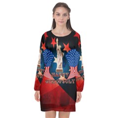 Happy 4th Of July Long Sleeve Chiffon Shift Dress  by FantasyWorld7