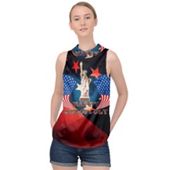 Happy 4th Of July High Neck Satin Top by FantasyWorld7