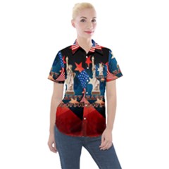 Happy 4th Of July Women s Short Sleeve Pocket Shirt