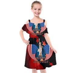 Happy 4th Of July Kids  Cut Out Shoulders Chiffon Dress by FantasyWorld7