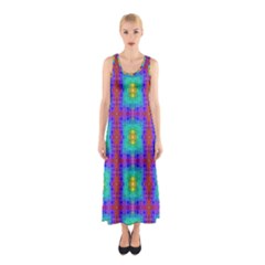 Groovy Green Orange Blue Yellow Square Pattern Sleeveless Maxi Dress