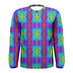 Groovy Green Orange Blue Yellow Square Pattern Men s Long Sleeve Tee