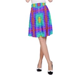 Groovy Green Orange Blue Yellow Square Pattern A-line Skirt by BrightVibesDesign