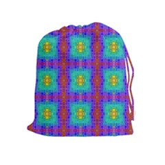 Groovy Green Orange Blue Yellow Square Pattern Drawstring Pouch (xl) by BrightVibesDesign