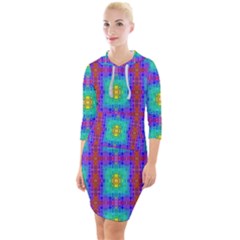 Groovy Green Orange Blue Yellow Square Pattern Quarter Sleeve Hood Bodycon Dress