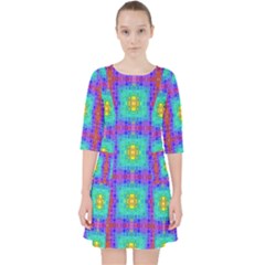 Groovy Green Orange Blue Yellow Square Pattern Pocket Dress by BrightVibesDesign