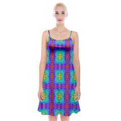 Groovy Green Orange Blue Yellow Square Pattern Spaghetti Strap Velvet Dress