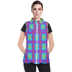 Groovy Green Orange Blue Yellow Square Pattern Women s Puffer Vest