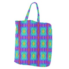 Groovy Green Orange Blue Yellow Square Pattern Giant Grocery Tote by BrightVibesDesign