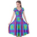 Groovy Green Orange Blue Yellow Square Pattern Cap Sleeve Wrap Front Dress View1