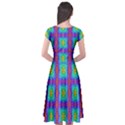 Groovy Green Orange Blue Yellow Square Pattern Cap Sleeve Wrap Front Dress View2