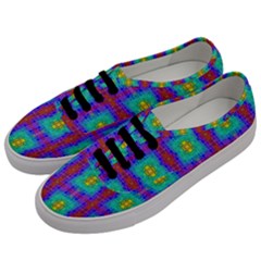 Groovy Green Orange Blue Yellow Square Pattern Men s Classic Low Top Sneakers by BrightVibesDesign