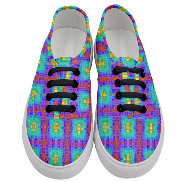 Groovy Green Orange Blue Yellow Square Pattern Women s Classic Low Top Sneakers