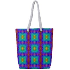 Groovy Green Orange Blue Yellow Square Pattern Full Print Rope Handle Tote (small) by BrightVibesDesign