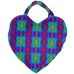 Groovy Green Orange Blue Yellow Square Pattern Giant Heart Shaped Tote