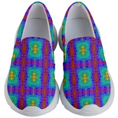 Groovy Green Orange Blue Yellow Square Pattern Kids  Lightweight Slip Ons by BrightVibesDesign