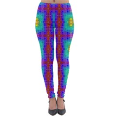 Groovy Green Orange Blue Yellow Square Pattern Lightweight Velour Leggings by BrightVibesDesign