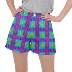 Groovy Green Orange Blue Yellow Square Pattern Ripstop Shorts by BrightVibesDesign