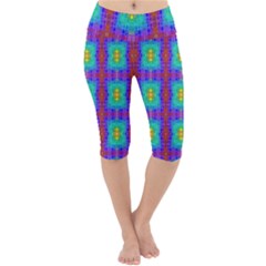 Groovy Green Orange Blue Yellow Square Pattern Lightweight Velour Cropped Yoga Leggings by BrightVibesDesign