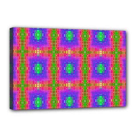 Groovy Purple Green Pink Square Pattern Canvas 18  X 12  (stretched) by BrightVibesDesign