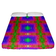 Groovy Purple Green Pink Square Pattern Fitted Sheet (king Size) by BrightVibesDesign