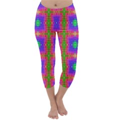 Groovy Purple Green Pink Square Pattern Capri Winter Leggings 