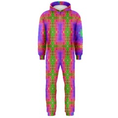 Groovy Purple Green Pink Square Pattern Hooded Jumpsuit (men) 