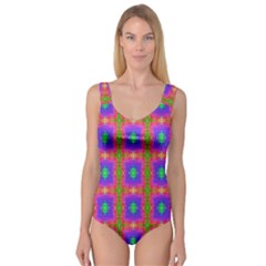 Groovy Purple Green Pink Square Pattern Princess Tank Leotard  by BrightVibesDesign