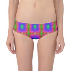 Groovy Purple Green Pink Square Pattern Classic Bikini Bottoms by BrightVibesDesign