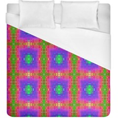 Groovy Purple Green Pink Square Pattern Duvet Cover (king Size) by BrightVibesDesign