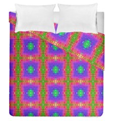 Groovy Purple Green Pink Square Pattern Duvet Cover Double Side (queen Size) by BrightVibesDesign