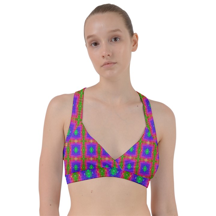 Groovy Purple Green Pink Square Pattern Sweetheart Sports Bra