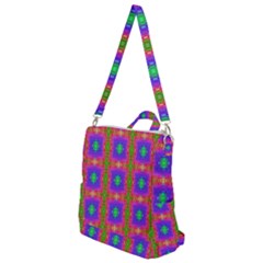 Groovy Purple Green Pink Square Pattern Crossbody Backpack by BrightVibesDesign