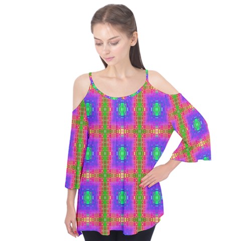 Groovy Purple Green Pink Square Pattern Flutter Tees by BrightVibesDesign