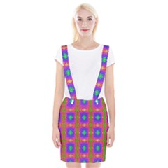 Groovy Purple Green Pink Square Pattern Braces Suspender Skirt by BrightVibesDesign