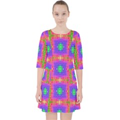 Groovy Purple Green Pink Square Pattern Pocket Dress by BrightVibesDesign