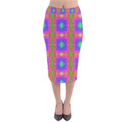 Groovy Purple Green Pink Square Pattern Velvet Midi Pencil Skirt by BrightVibesDesign