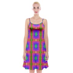 Groovy Purple Green Pink Square Pattern Spaghetti Strap Velvet Dress