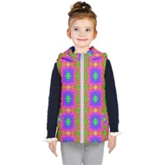 Groovy Purple Green Pink Square Pattern Kids  Hooded Puffer Vest