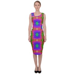 Groovy Purple Green Pink Square Pattern Sleeveless Pencil Dress by BrightVibesDesign