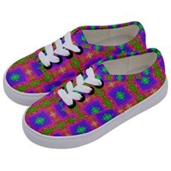 Groovy Purple Green Pink Square Pattern Kids  Classic Low Top Sneakers by BrightVibesDesign